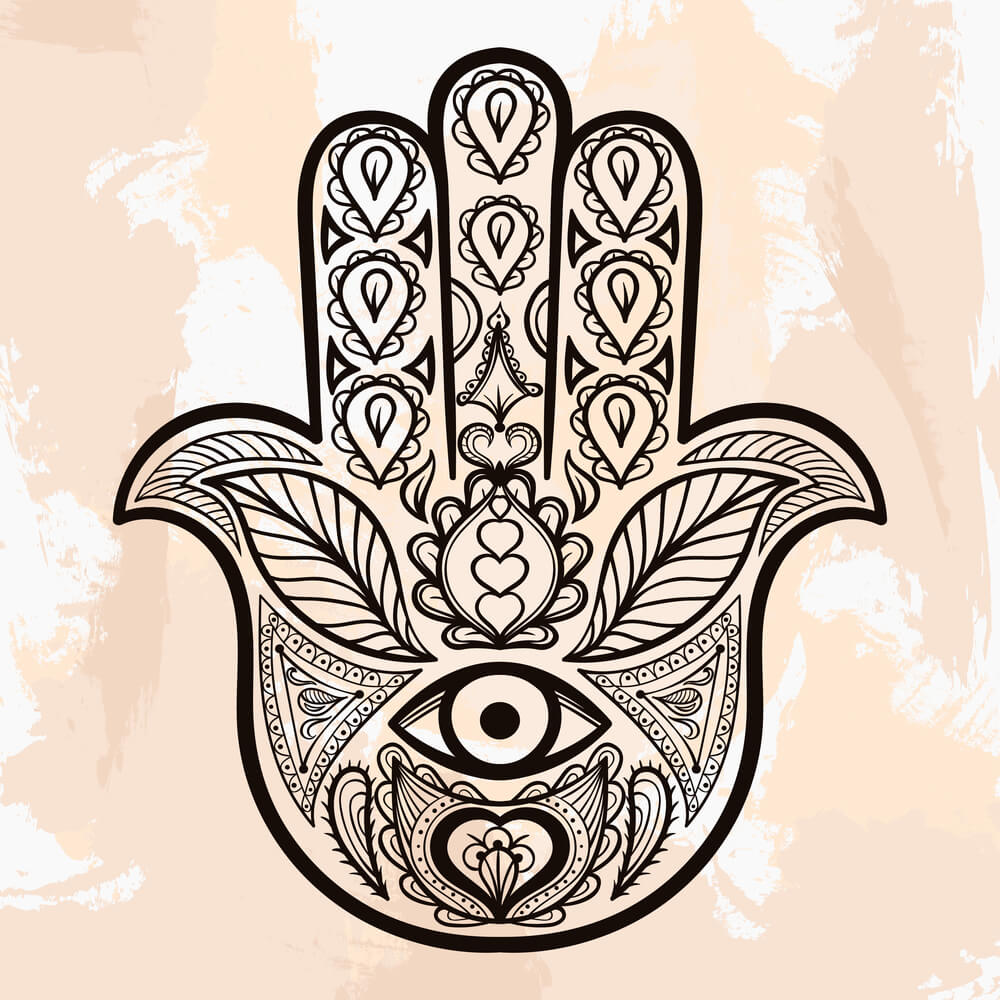 Um conjunto de tatuagens de mão hamsa.